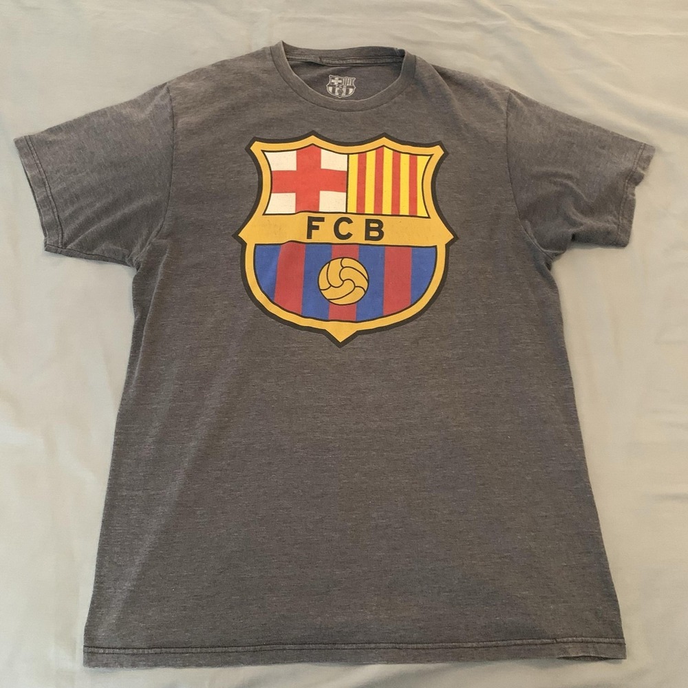 FC Barcelona Shirt Mens Large Gray‎ Soccer Football FCB Crest Tee Official Merch